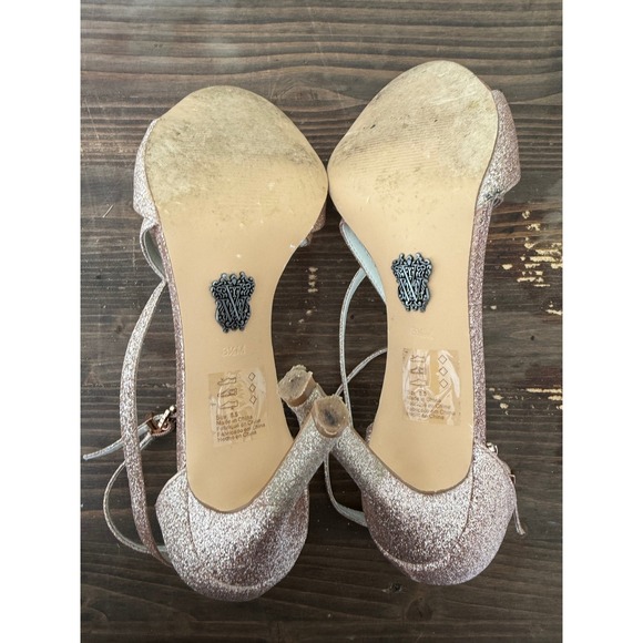 White by Vera Wang Rose Gold Glitter Ankle Strap High Heel Dress Shoes 8.5M - Picture 6 of 12